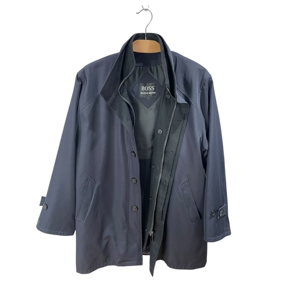 BOSS Hugo Boss Navy Nylon and Wool Lined Tech Trench Size L - Picture 3 of 9